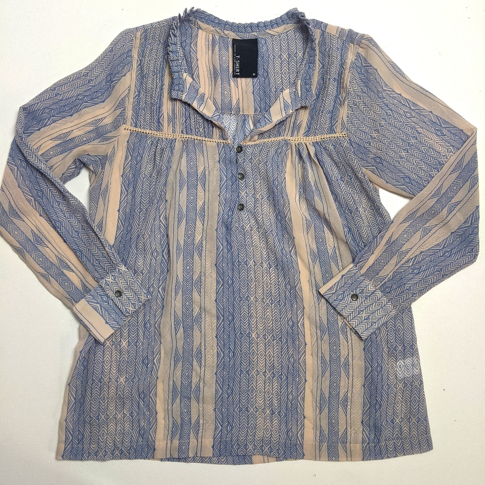 Anthropologie Dolan Blue Cream Blouse Medium